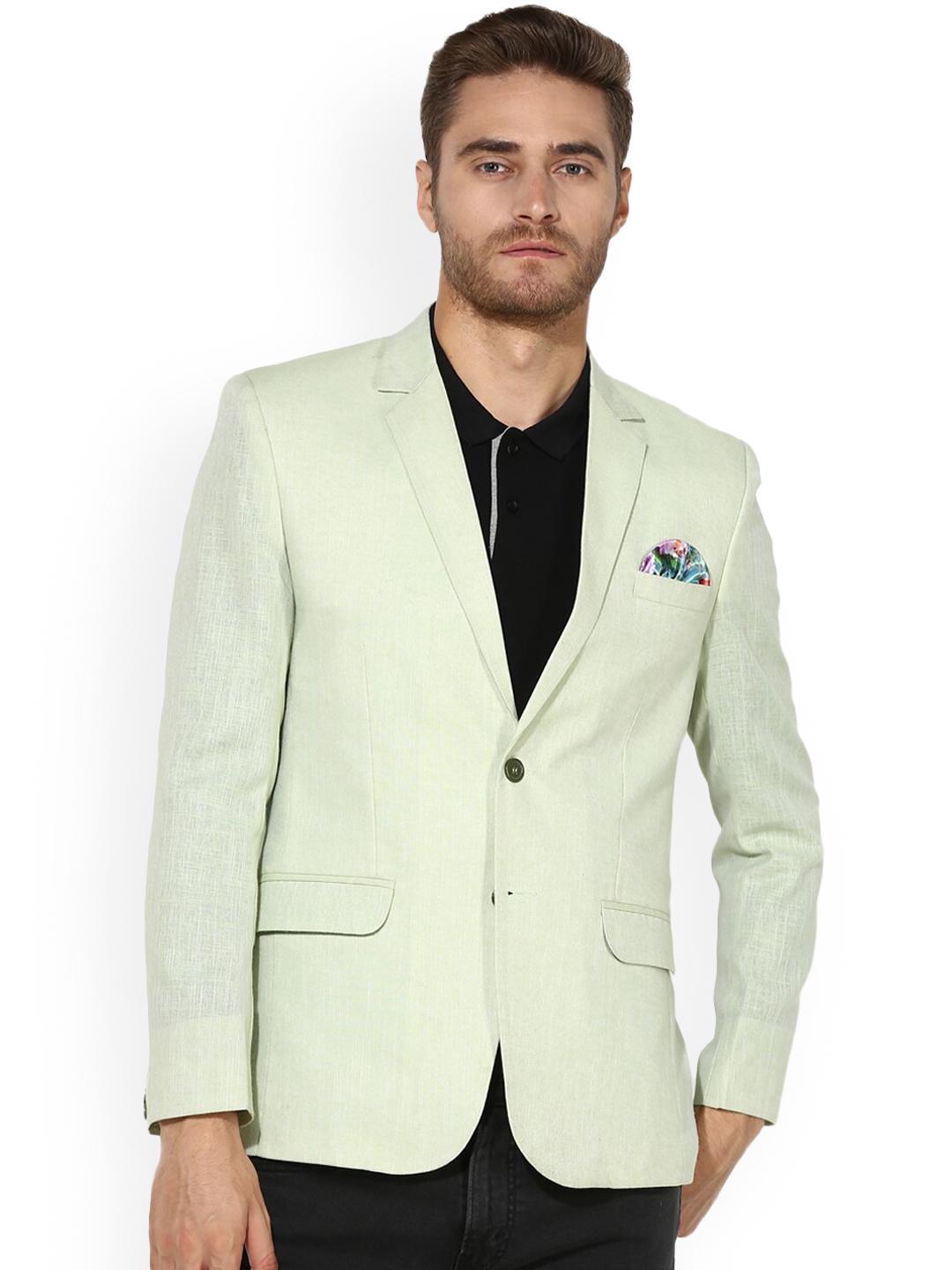 Men's Green Solid Single Breasted Blazer