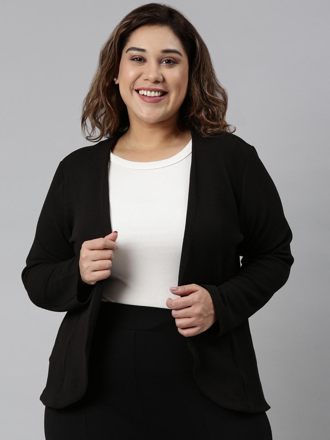 The Pink Moon Women Black Lightweight Open Front Jacket