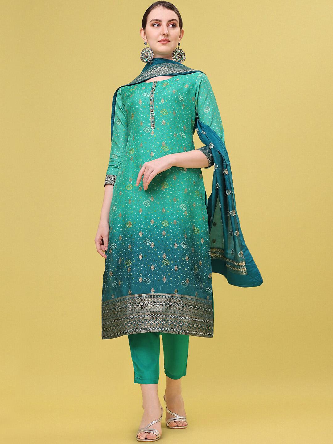 Women Sea Green Printed A-Line Kurta Trouser With Dupatta Set