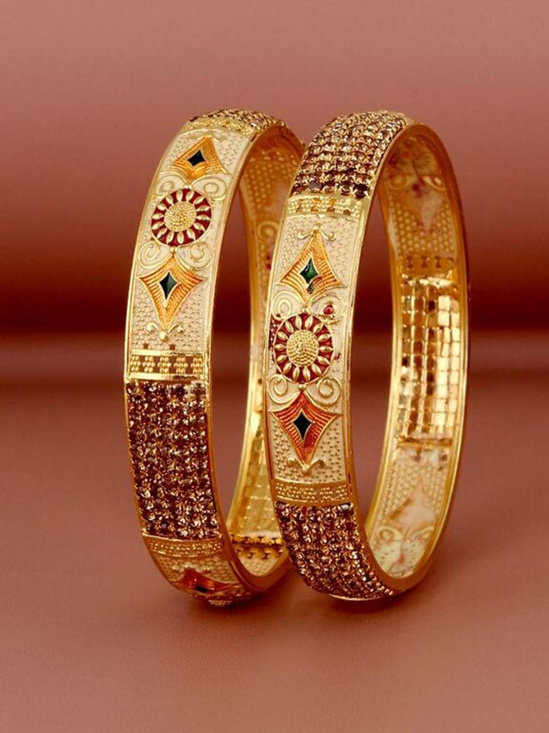 Buy LUCKY JEWELLERY Set Of 2 18K Gold Plated Bangles - Bangle for Women ...