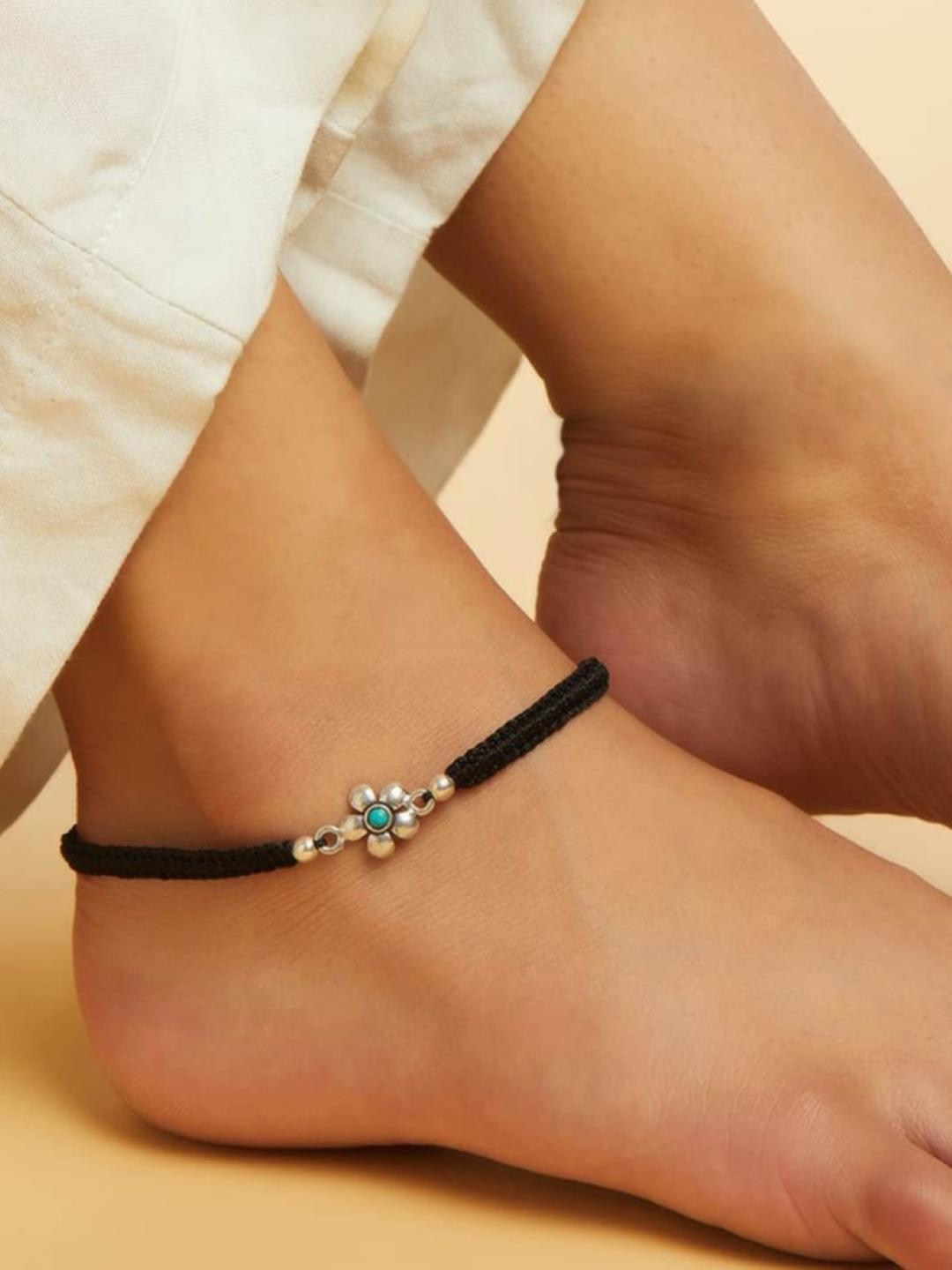 Buy Zavya Pair Of Embellished Silver Plated Anklet - - Accessories for Women