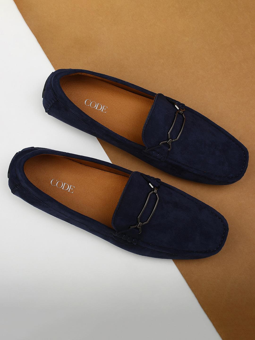 Buy CODE By Lifestyle Men Navy Blue Solid Formal Slip On Shoes - Formal ...