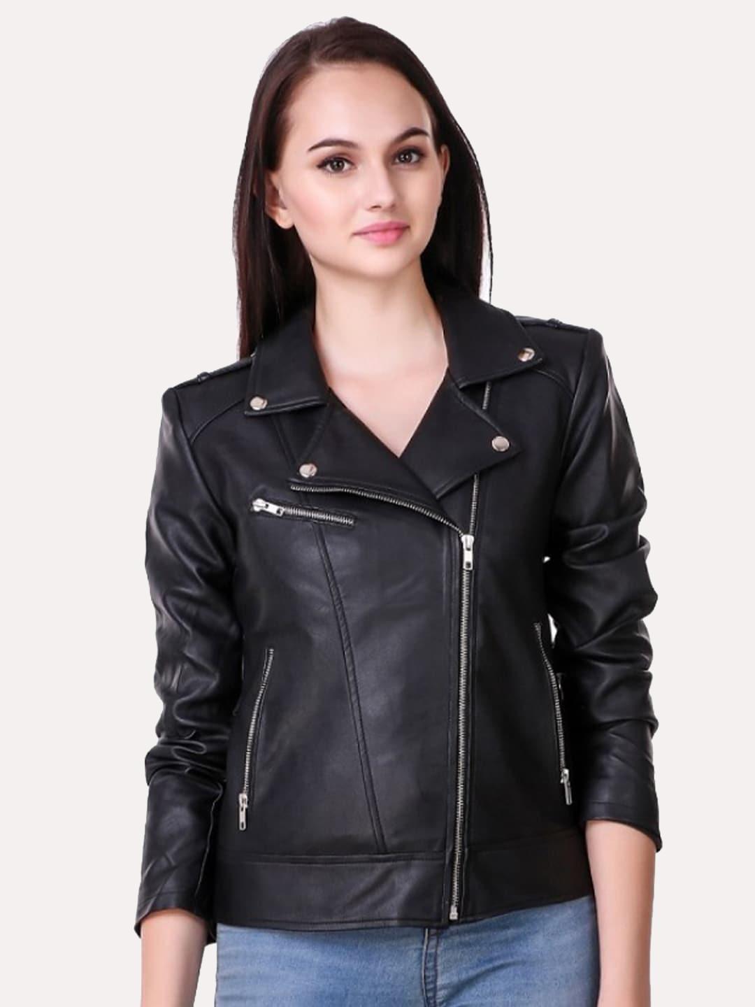 Leather Retail Women Black Crop Biker Jacket