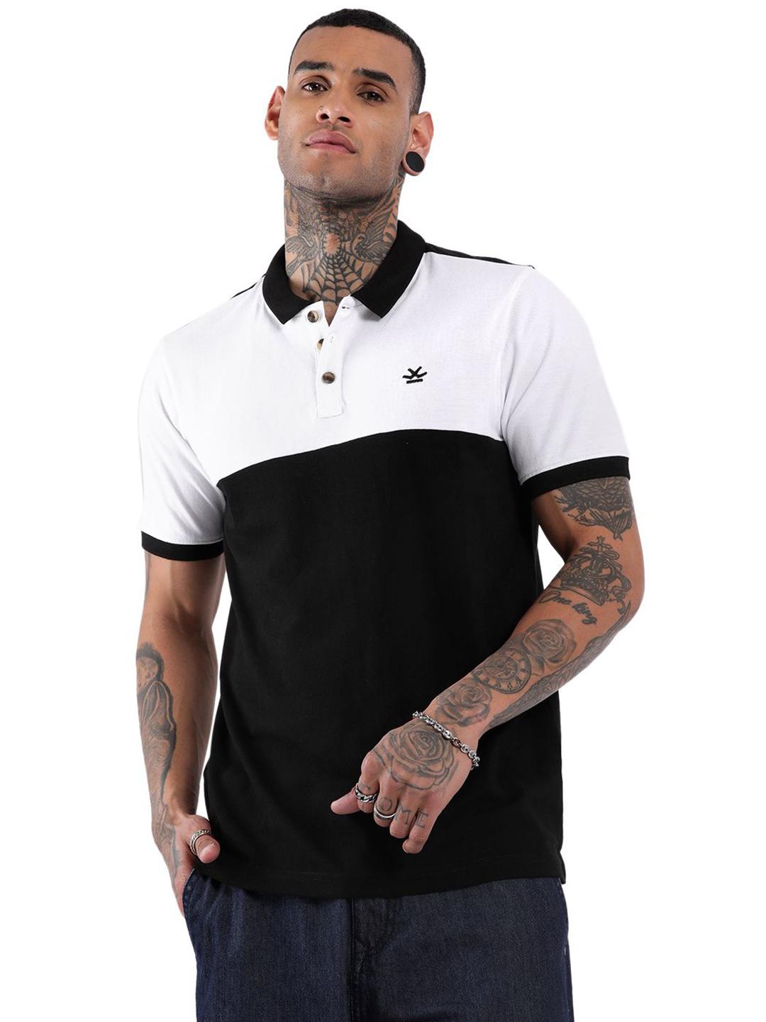 Buy WROGN Sharp Colourblocked Polo Collar Slim Fit Cotton T Shirt ...