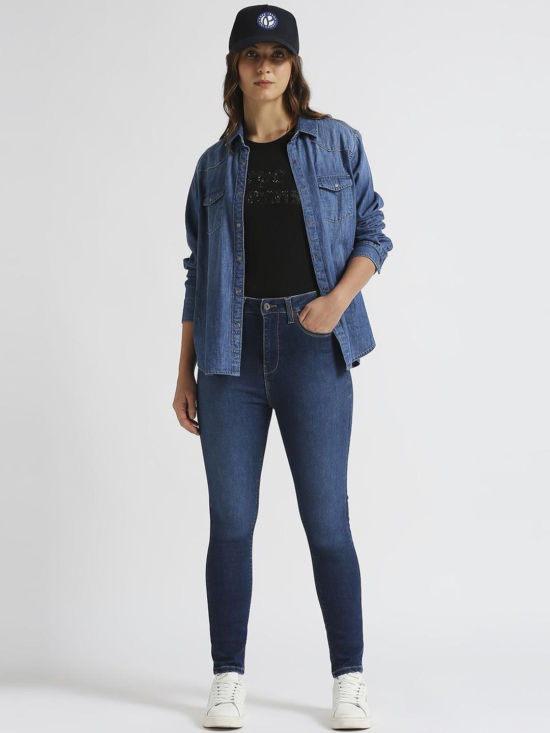 Pepe Jeans Women Dion Skinny Fit High-Rise Light Fade Stretchable Jeans