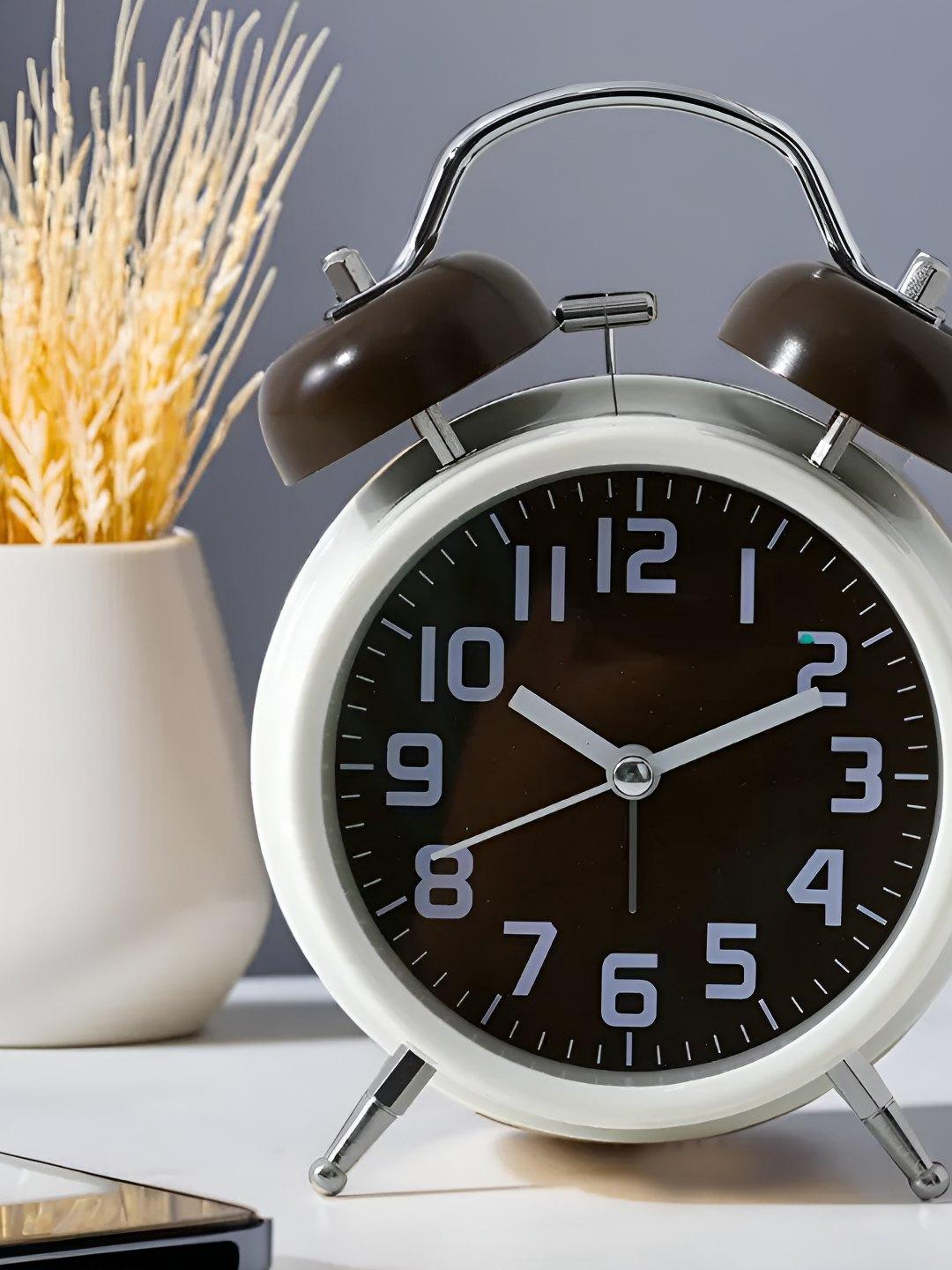 Buy UMAI Coffee Brown Plastic Round Battery Analogue Alarm Clock ...