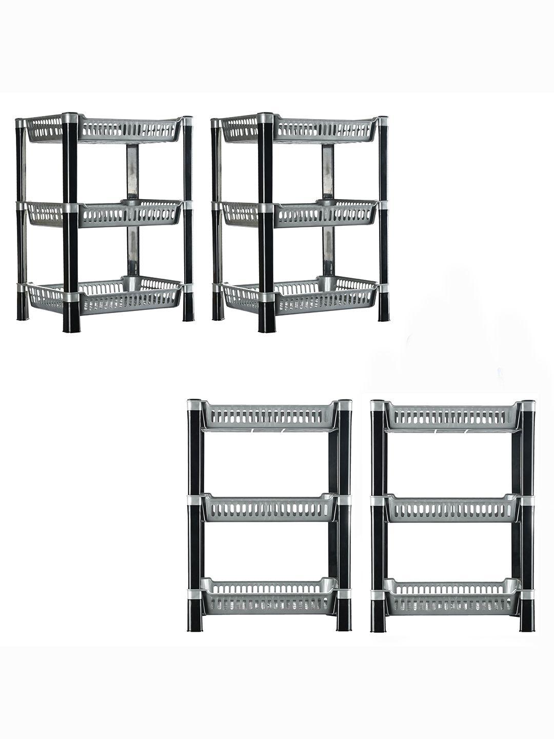 Buy Kuber Industries Silver Toned & Black 4 Pieces Multipurpose 3 Tier ...