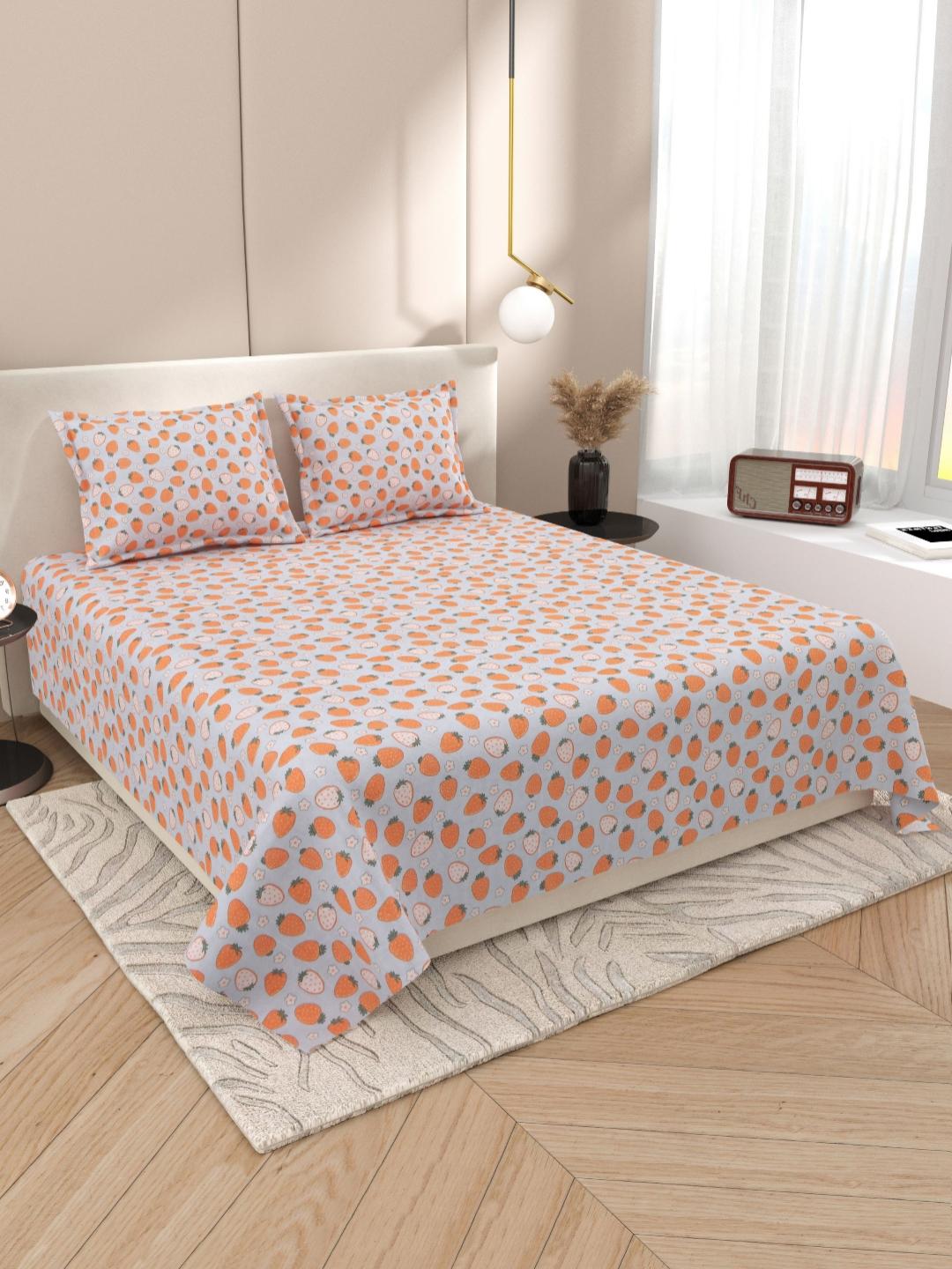 Buy DREAM WEAVERZ Orange & Blue Graphic 220 TC King Bedsheet With 2 Pillow Covers -  - Home for Unisex