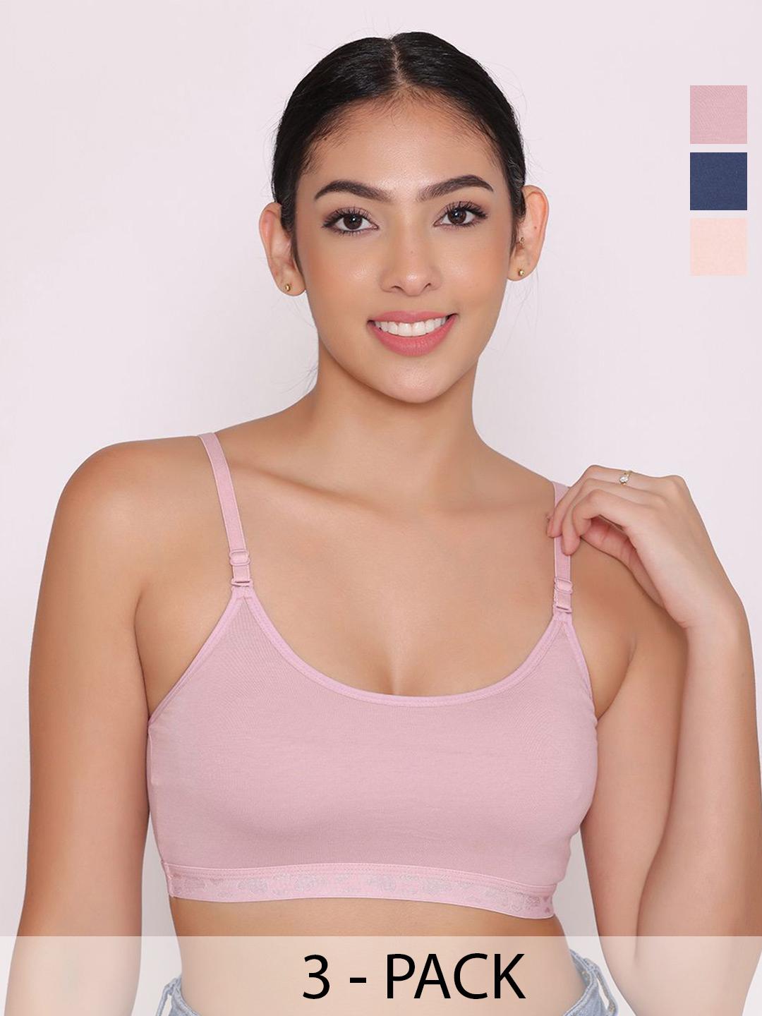 Buy INKURV Women Pack Of 3 Solid Full Coverage Non Padded Non Wired Beginners Bra - - Apparel for Women