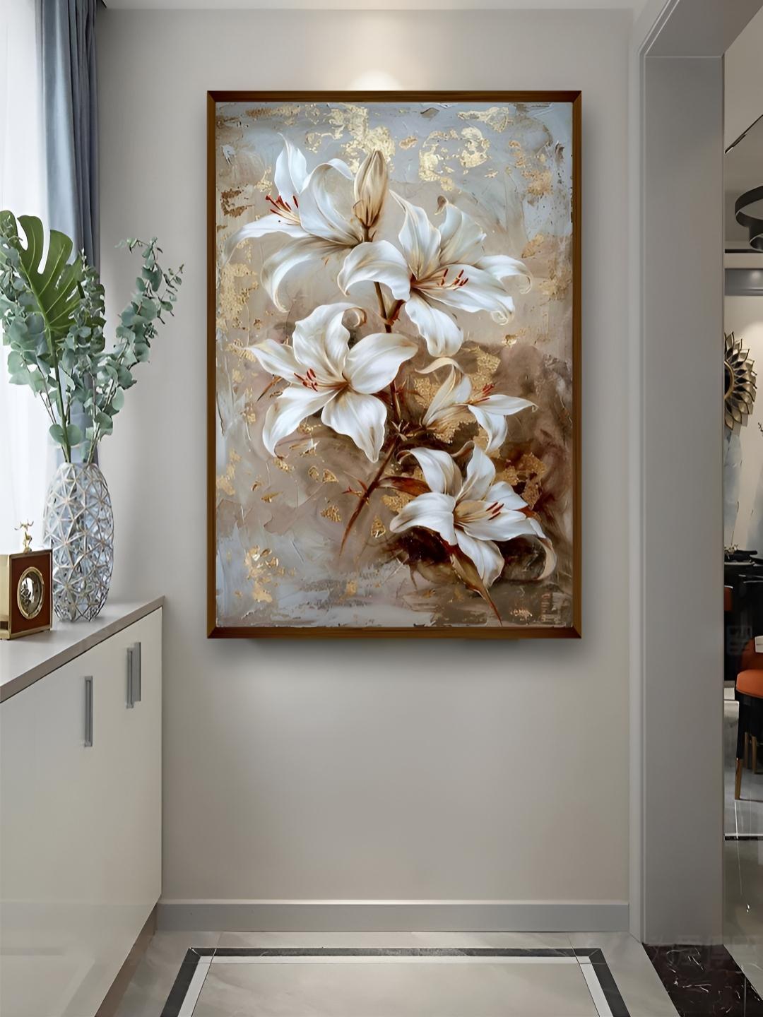 Buy Artsense White & Gold Toned Floral Canvas Painting Wall Art -  - Home for Unisex
