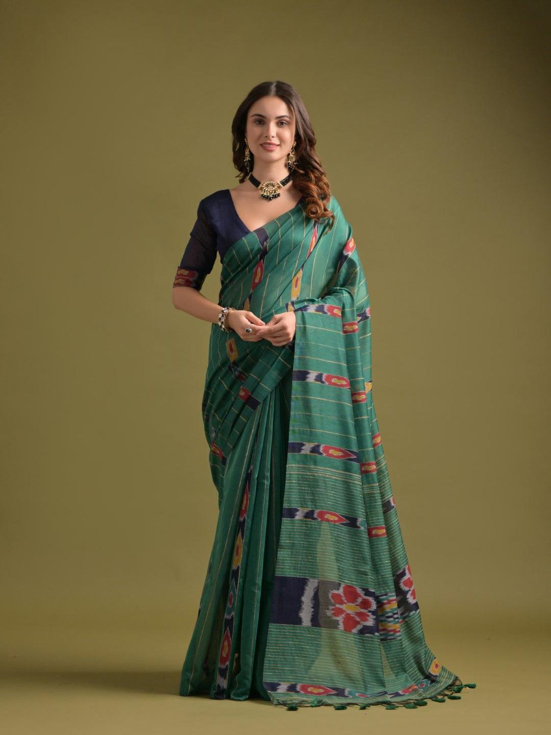 Buy VISHNU WEAVES Woven Design Pure Cotton Ikat Saree - Sarees for ...