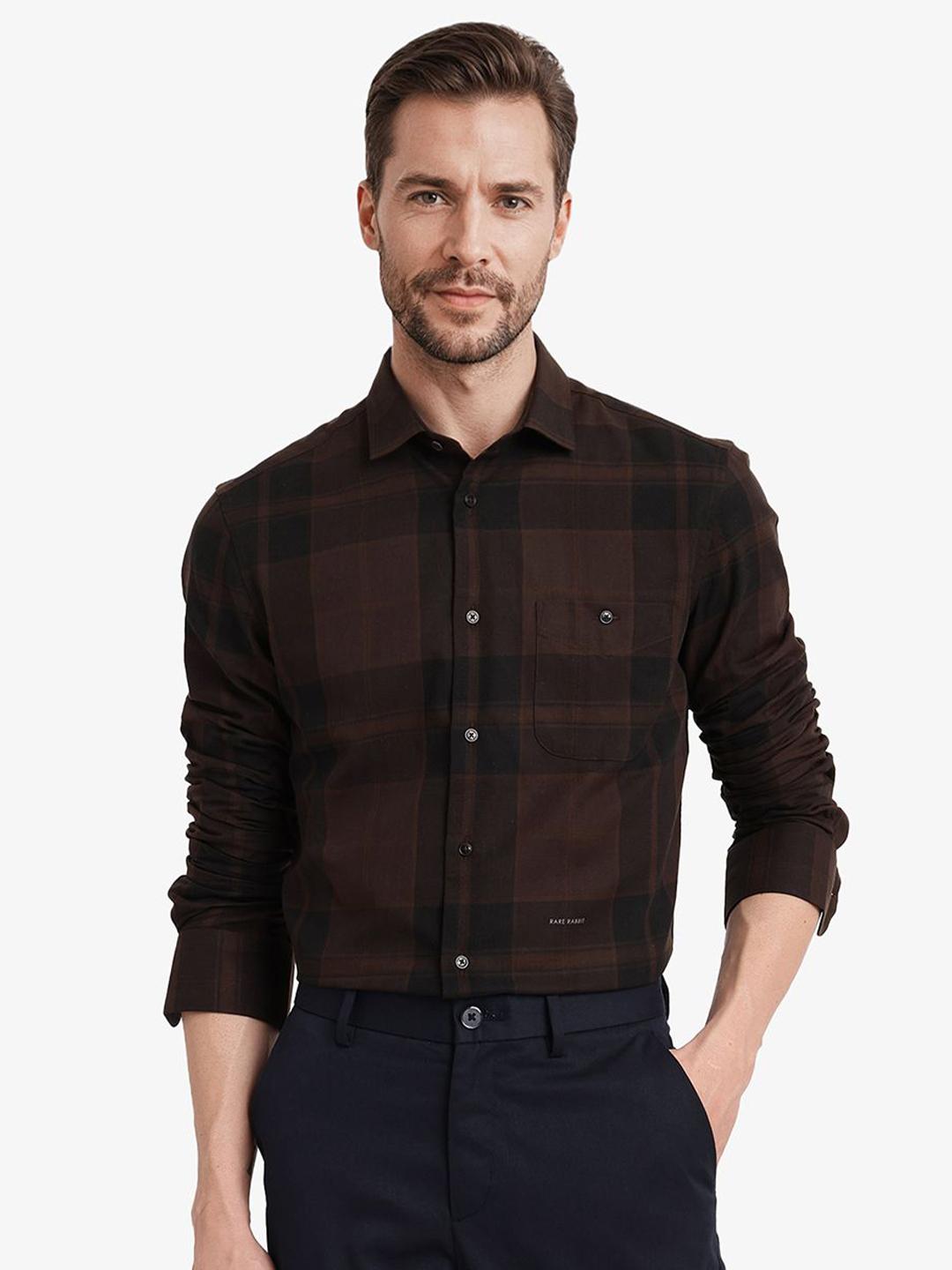 Buy Rare Rabbit Men Brown Regular Fit Checked Casual Shirt - Shirts for ...