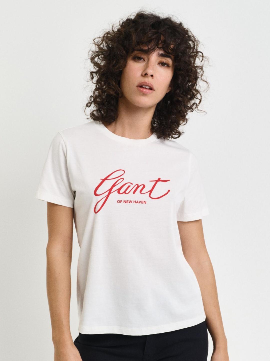Gant Women Pink Solid Round Neck Short Sleeves T-shirt