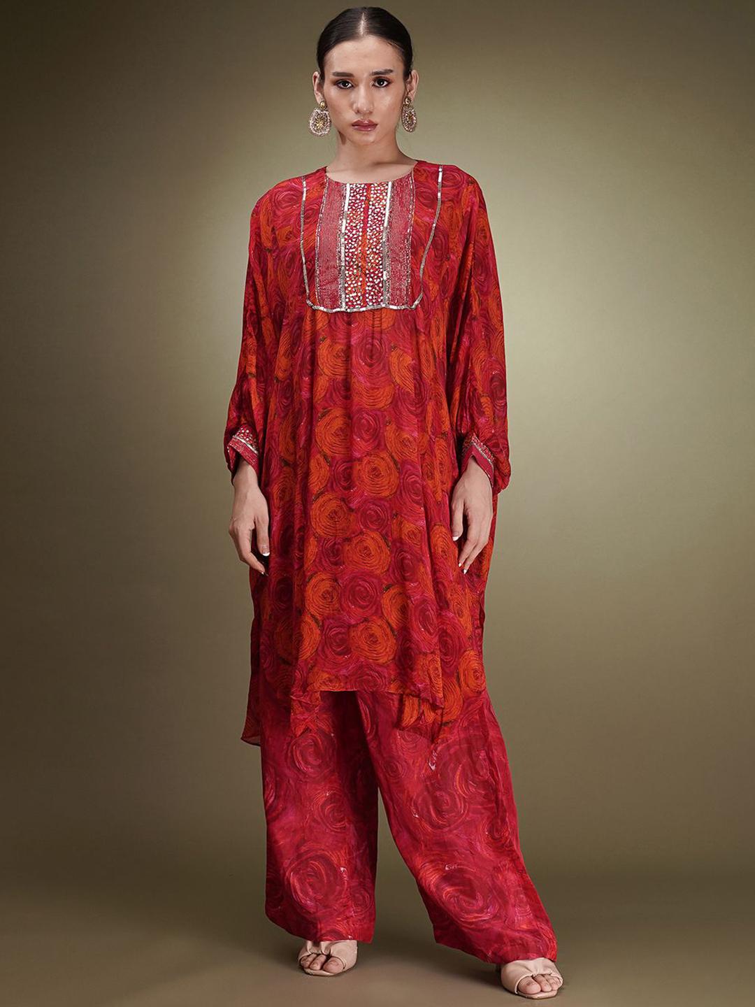 Angrakha Sequined Georgette Kurta With Palazzos