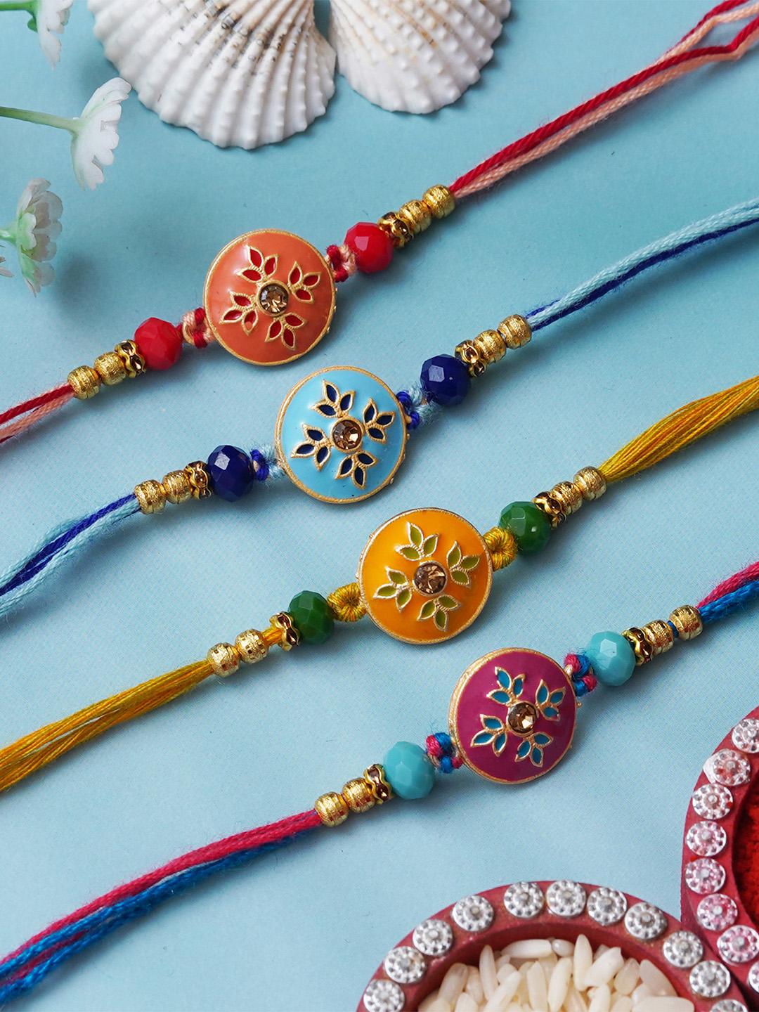 Buy ECraftIndia Set Of 4 Floral Shaped Designer Rakhis With Roli ...