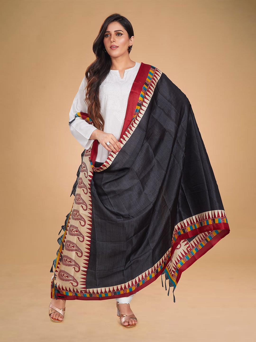 RANI SAAHIBA Dupatta Donna In Seta Stampata Digitale Con Nappe – Multicolore 2,25x1,10 M