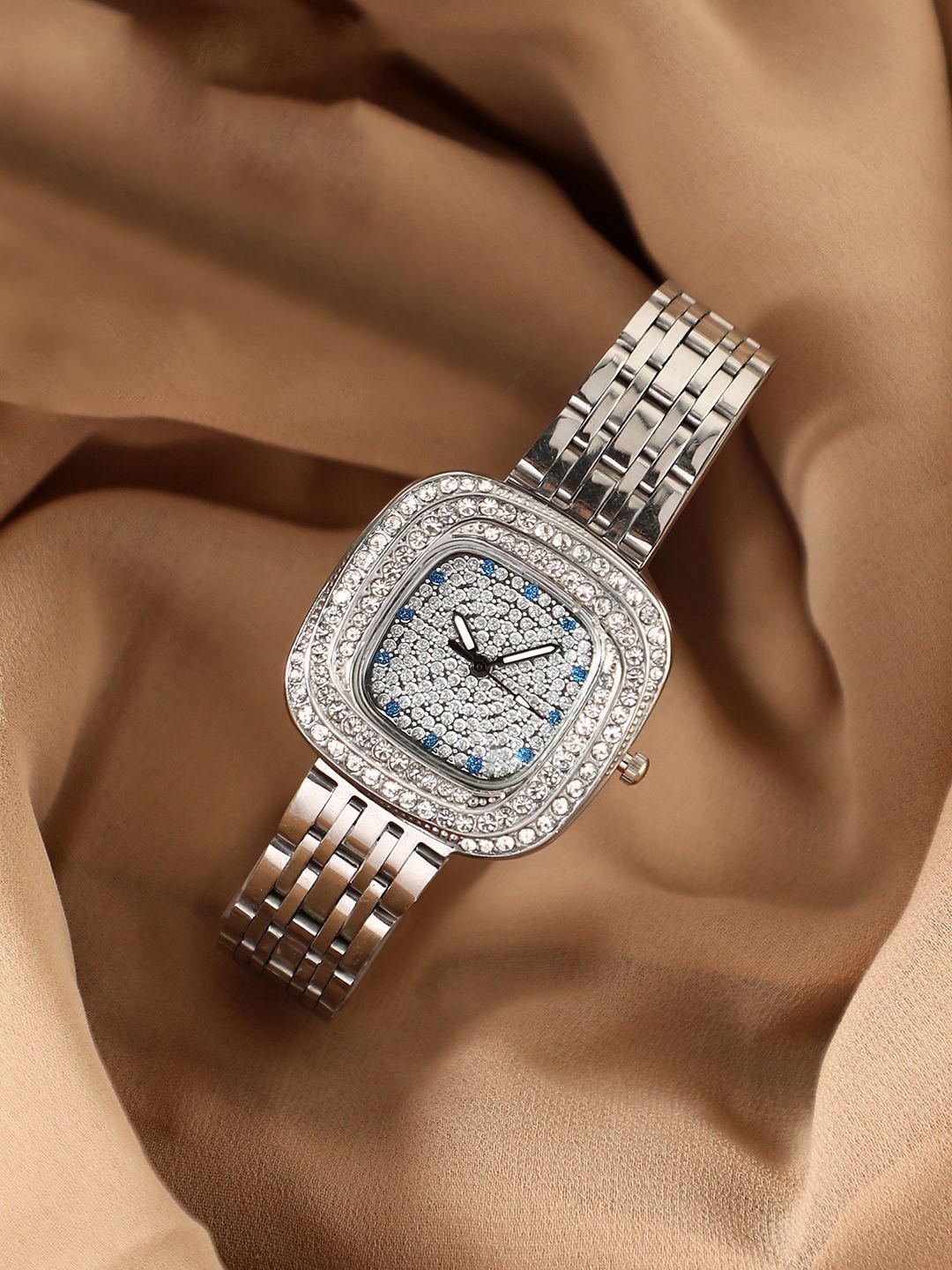 Buy HAUTE SAUCE Women Silver Embellished Dial & Stainless Steel Bracelet Style Straps Analogue Watch -  - Accessories for Women