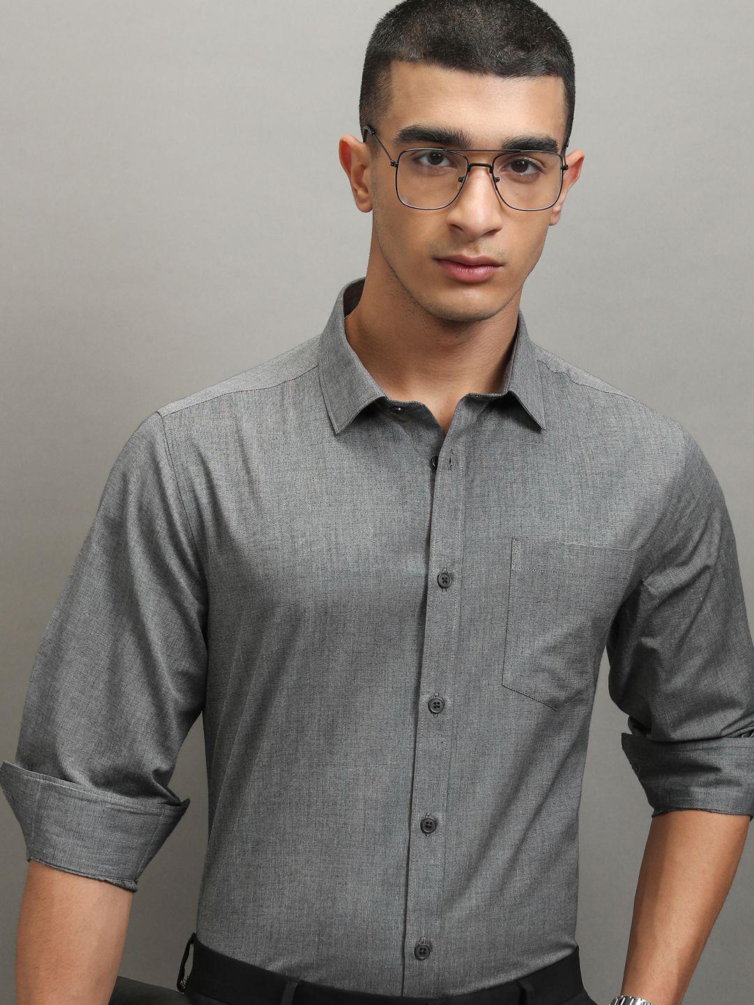 Highlander Men Grey Solid Slim Fit Formal Shirt