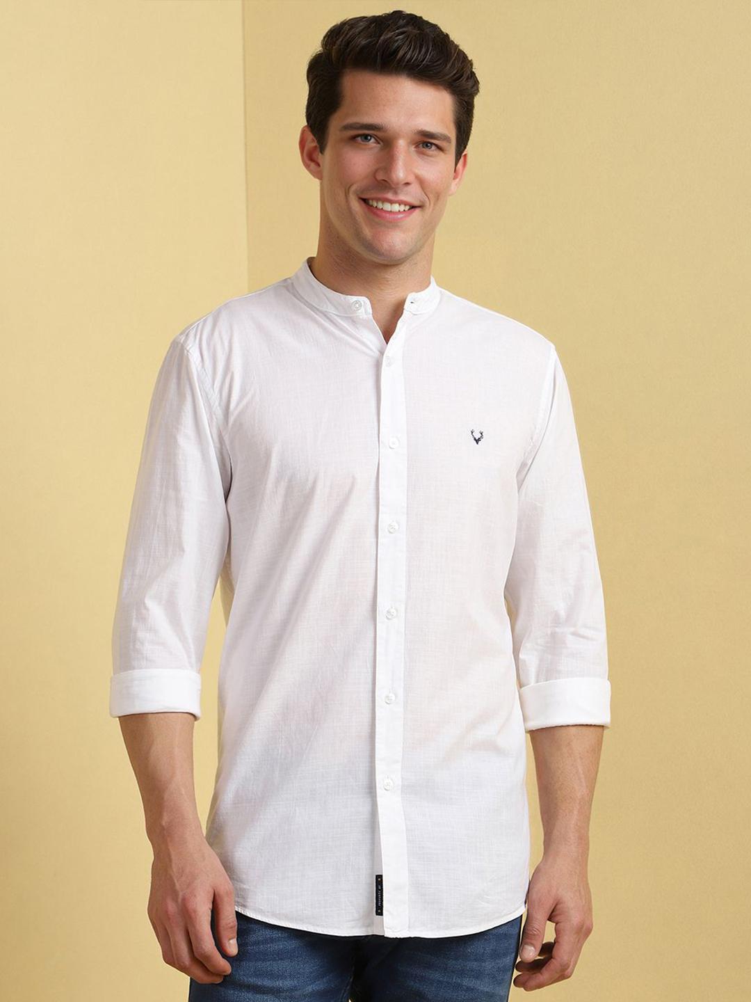 Allen Solly Men Custom Band Collar Solid Cotton Casual Shirt