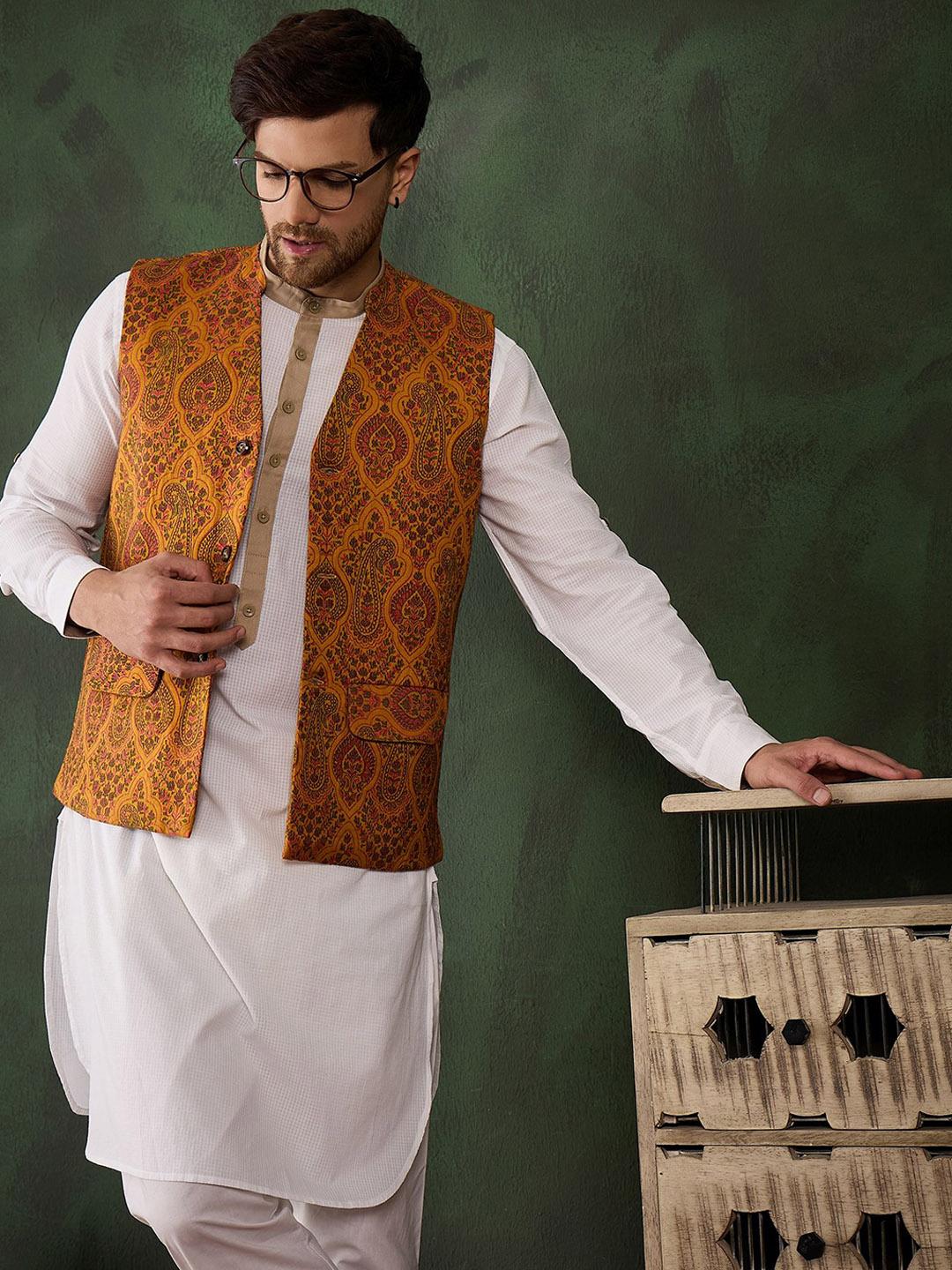 Sangria Men Woven Design Winter Pashmina Nehru Jacket