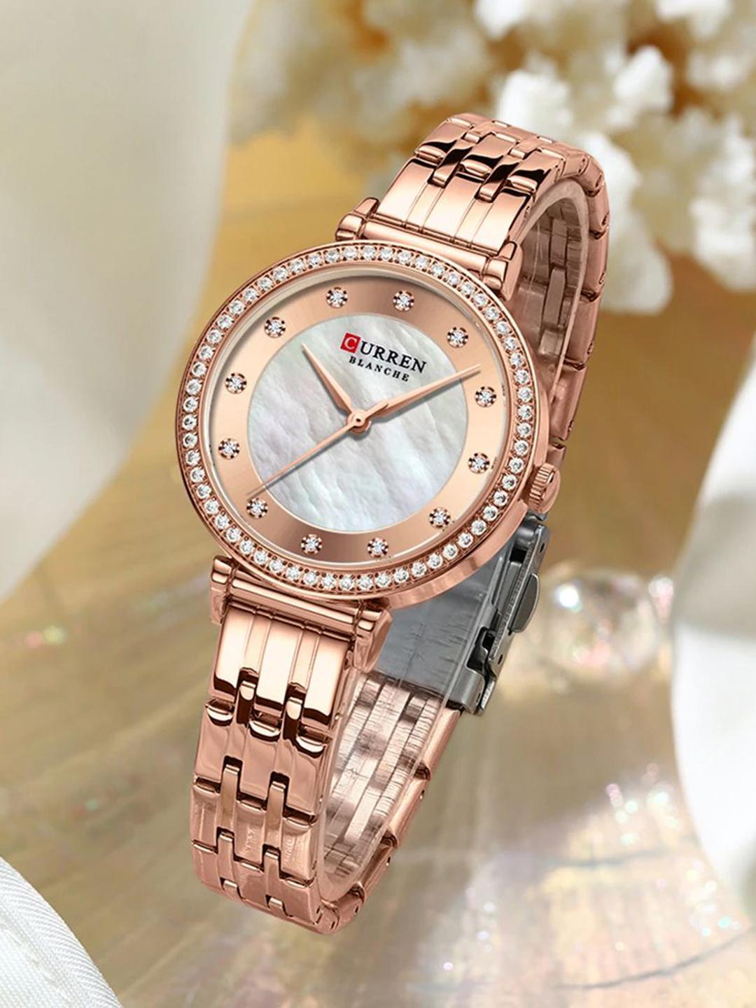 Buy Curren Women Brass Embellished Dial Analogue Watch 9087 Rose White 