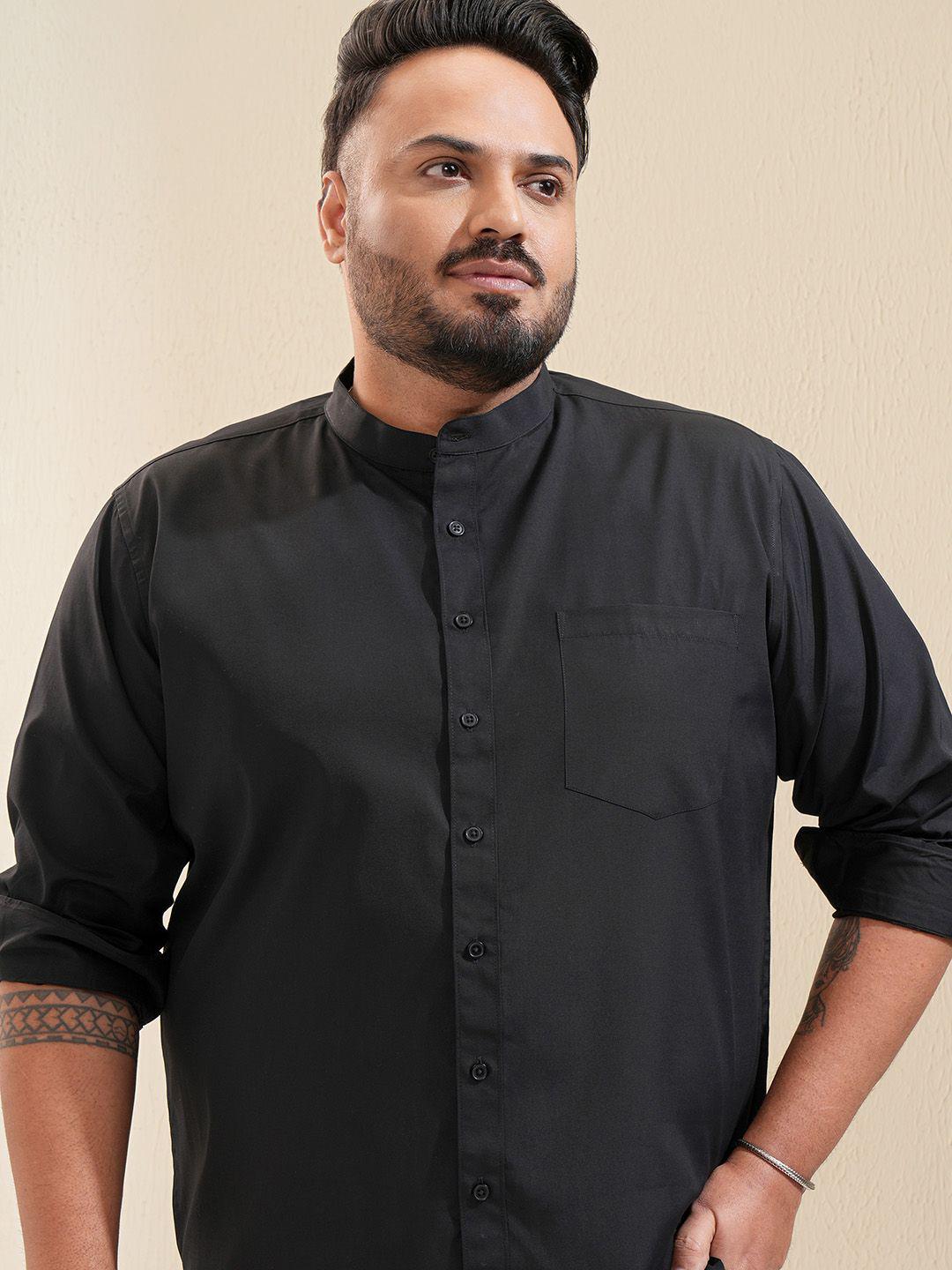 HIGHLANDER Men Mandarin Collar Solid Plus Size Casual Shirt
