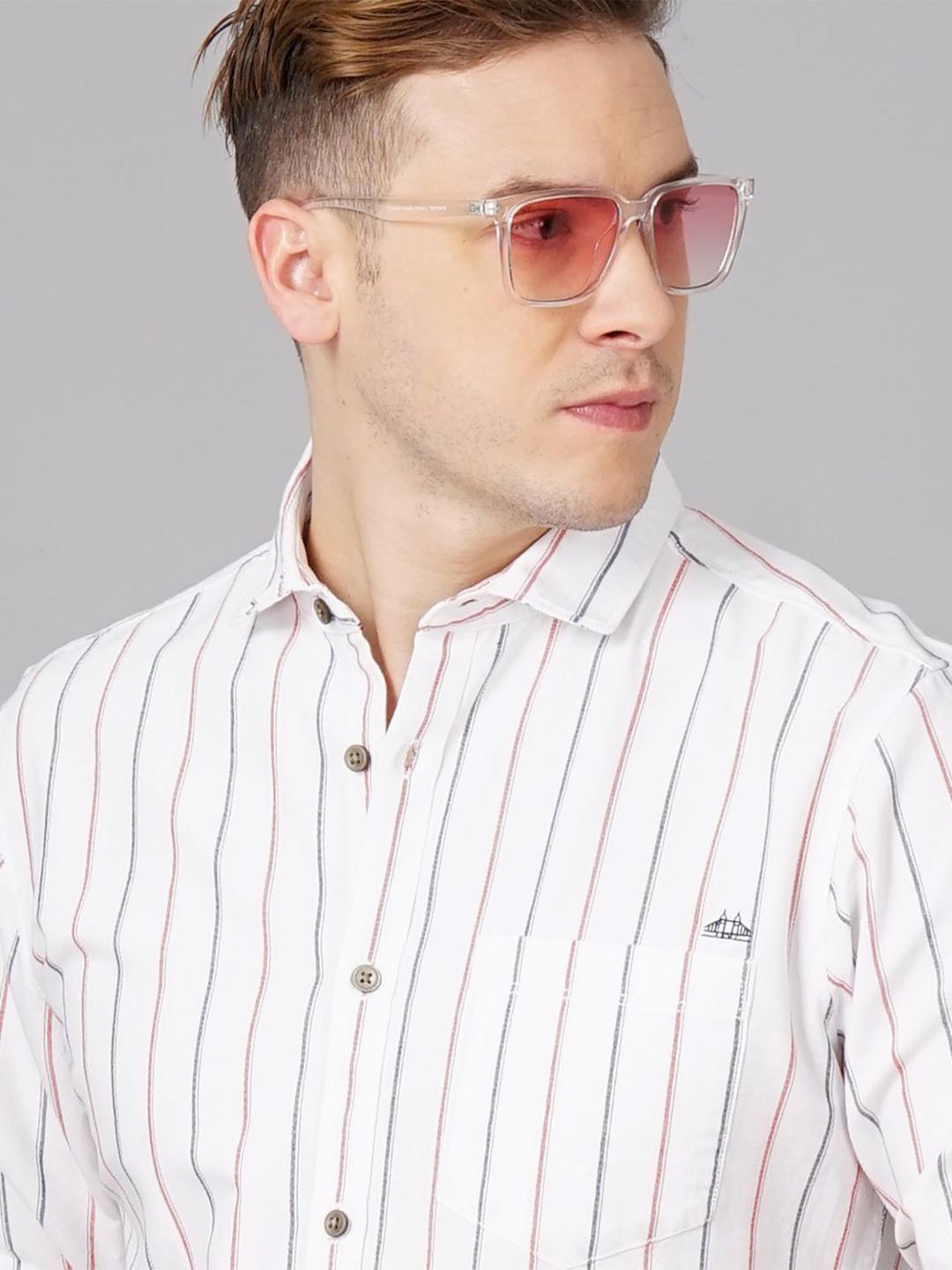 British Club Men Smart Slim Fit Opaque Striped Casual Shirt