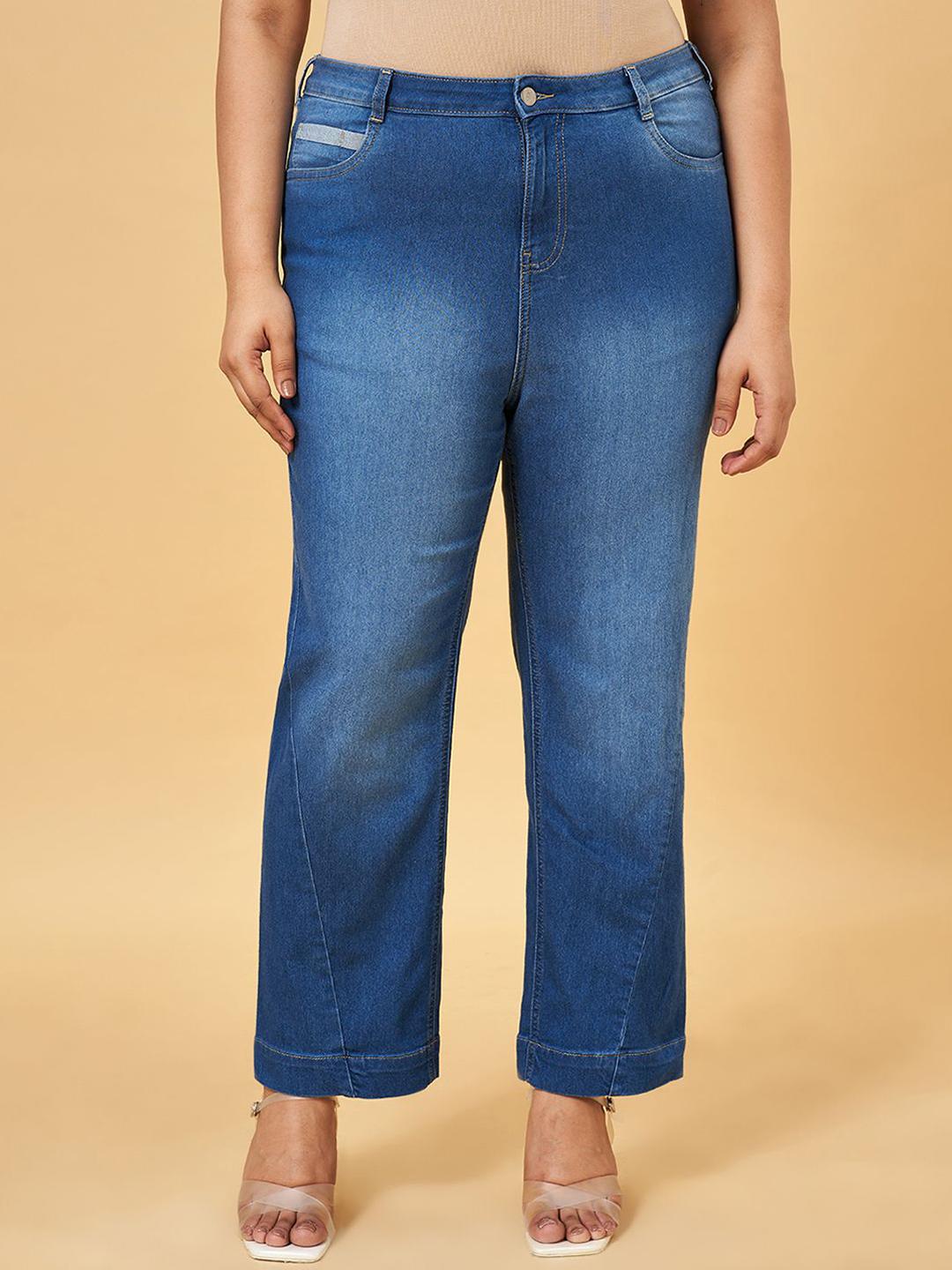 Honey Curvytude by Pantaloons Women Plus Size Straight Fit High-Rise Jeans