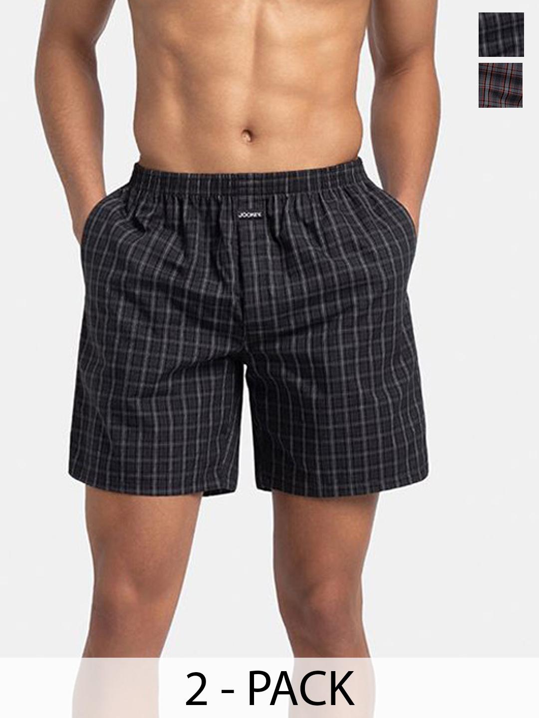 Buy Jockey Men Pack Of 2 Super Combed Mercerized Cotton Checkered Boxer ...