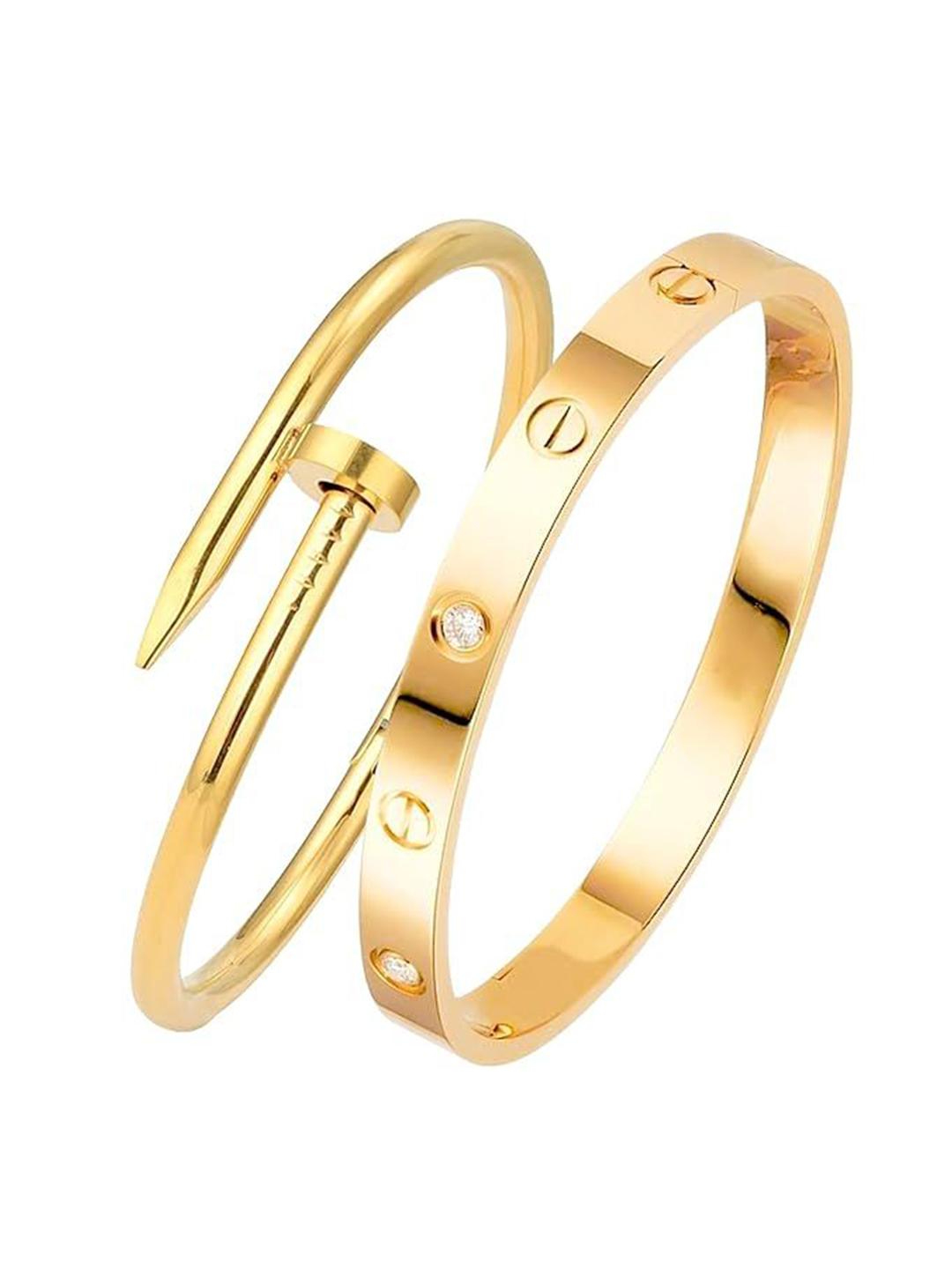 Buy DIVASTRI Set Of 2 Gold Plated Stone Studded Stainless Steel Anti Tarnish Kada Bracelet -  - Accessories for Women