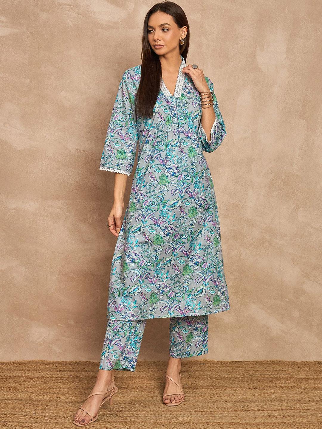 Women Printed Regular Pure Cotton Kurta with Trousers