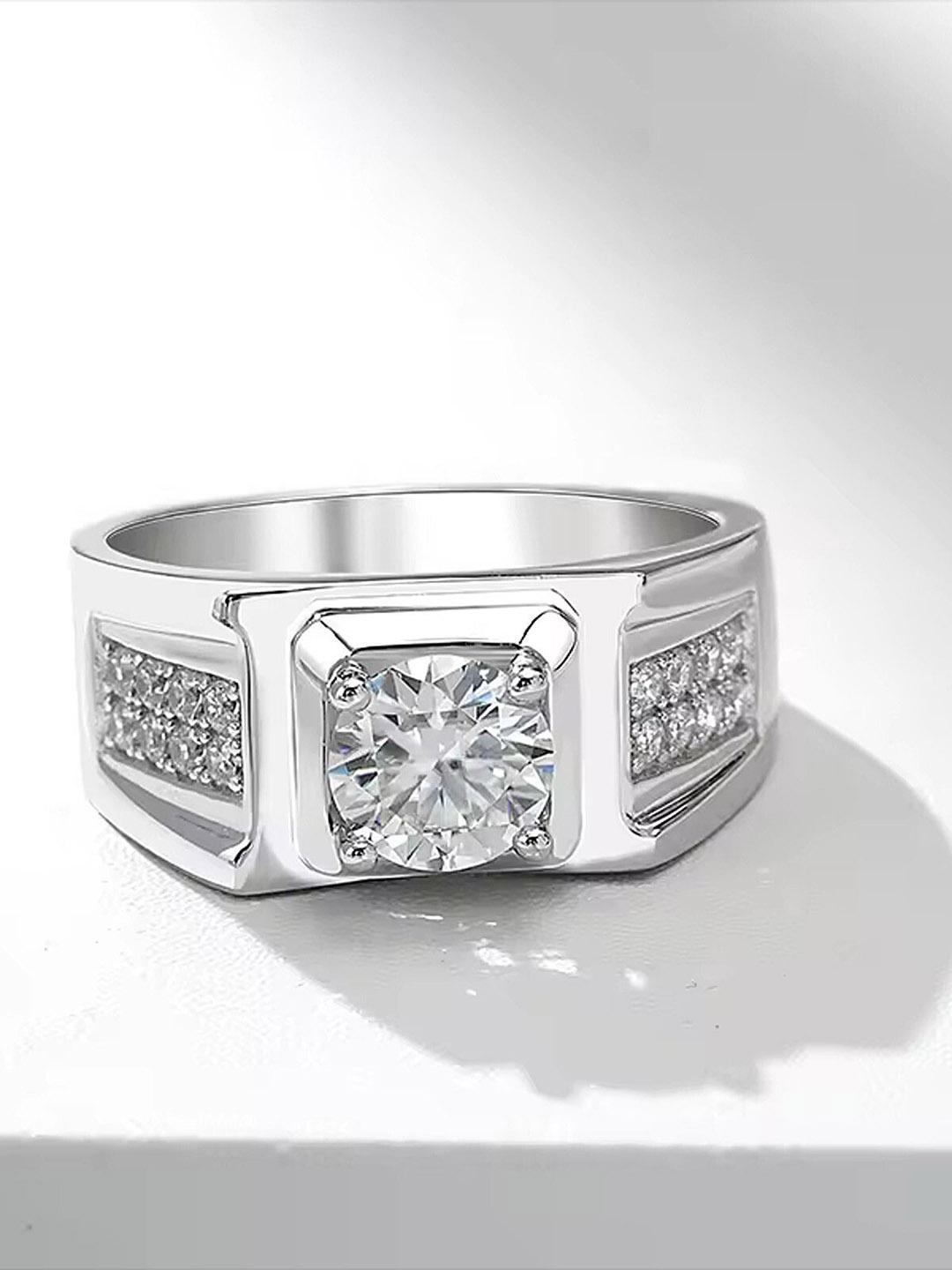 Buy Lila Men 925 Sterling Silver Plated American Diamond Stone Studded Adjustable Finger Ring - - Accessories for Men