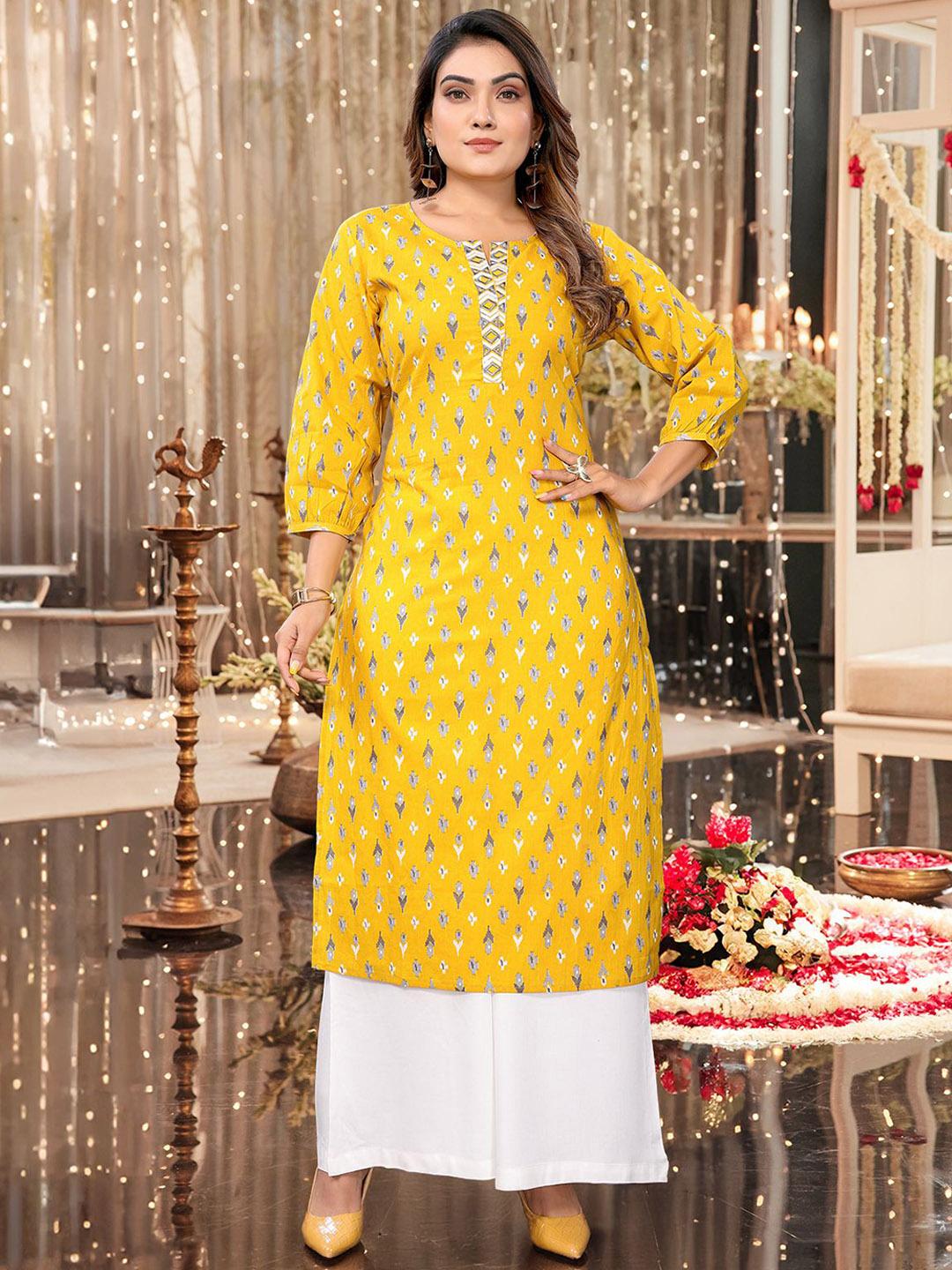 Kurta Donna Rangita – Vestito Etnico In Cotone – Colore Ruggine – Modello Stampato Svasato Con Maniche 3/4 - 2