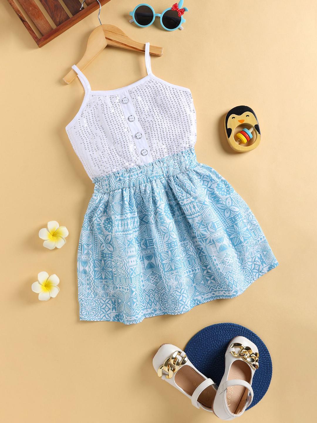 Multicoloured Striped Fit & Flare Girls Dress with Pockets