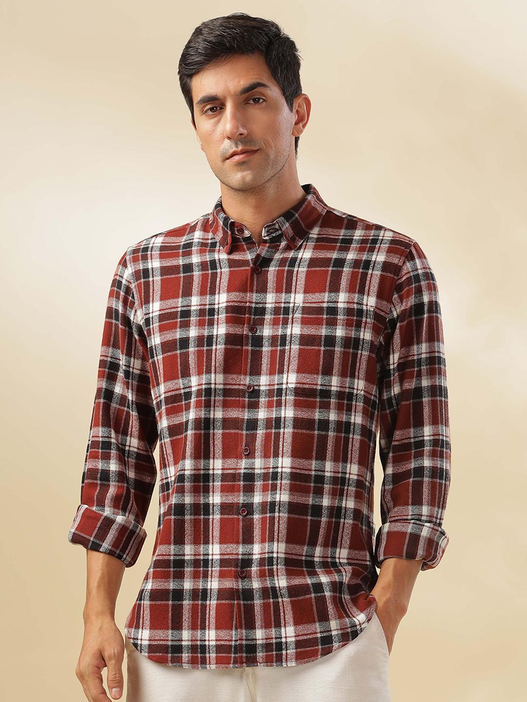 HERE&NOW Men Slim Fit Tartan Checks Opaque Checked Casual Shirt