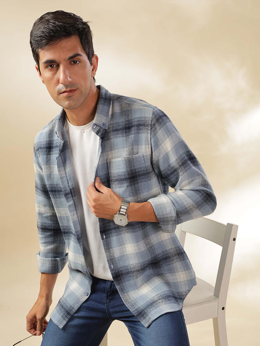 HERE&NOW Men Slim Fit Tartan Checks Opaque Checked Casual Shirt