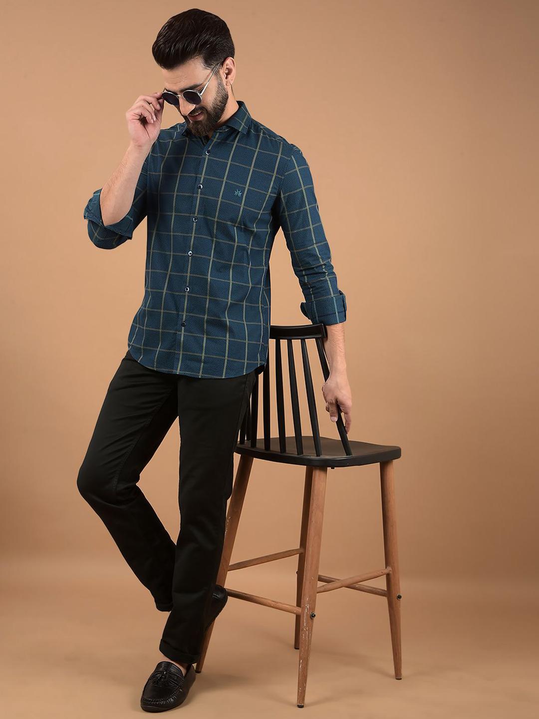 Crimsoune Club Men Classic Grid Tattersall Checked Cotton Slim Fit Casual Shirt
