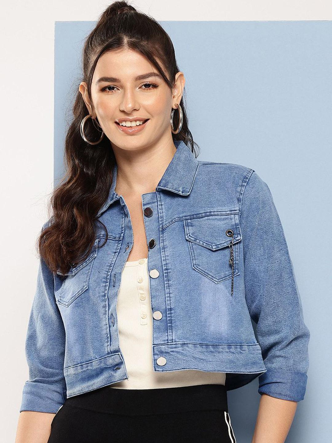 Buy The Roadster Lifestyle Co Cotton Spread Collar Denim Jacket -  - Apparel for Women