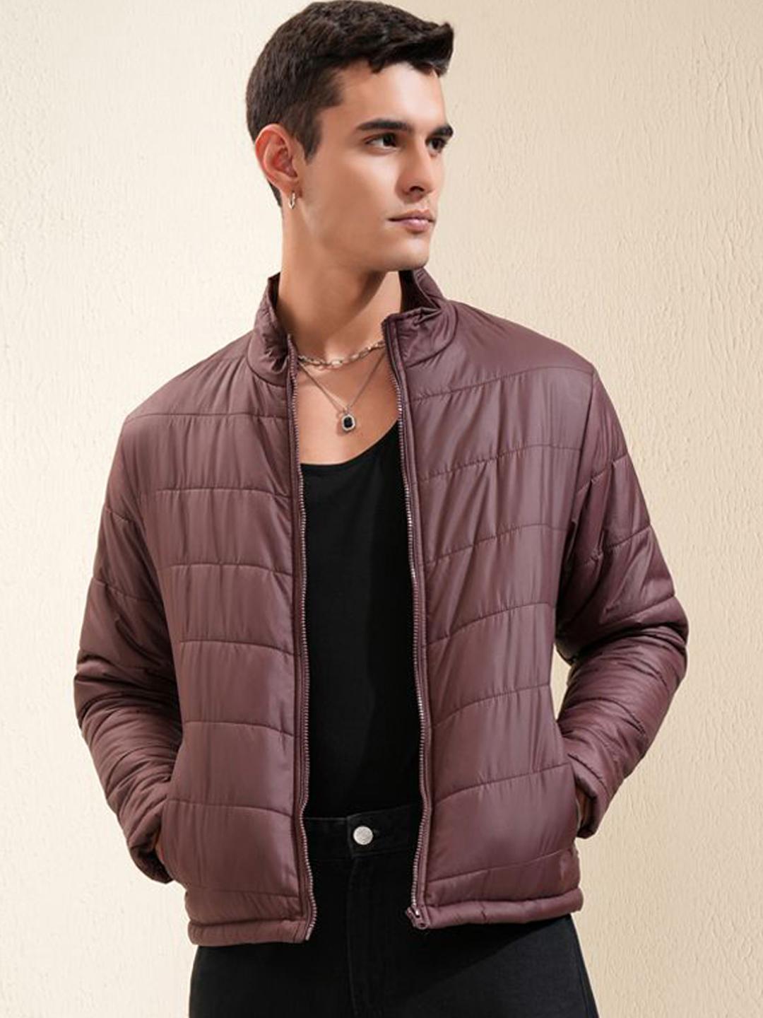 HIGHLANDER Men Brown High Neck Puffer Jacket