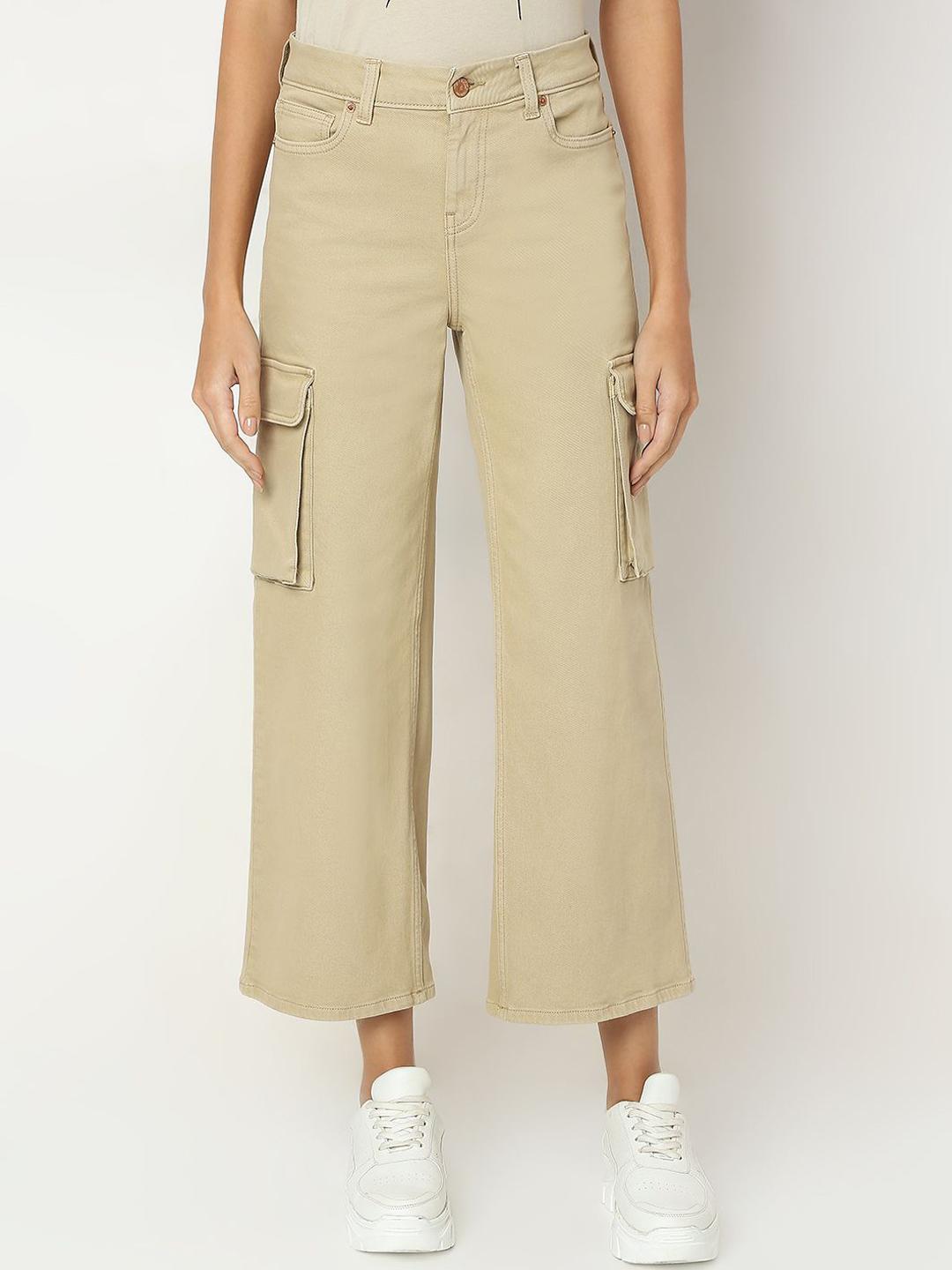 Vero Moda Women Cotton Wide Leg High-Rise Cropped Stretchable Jeans