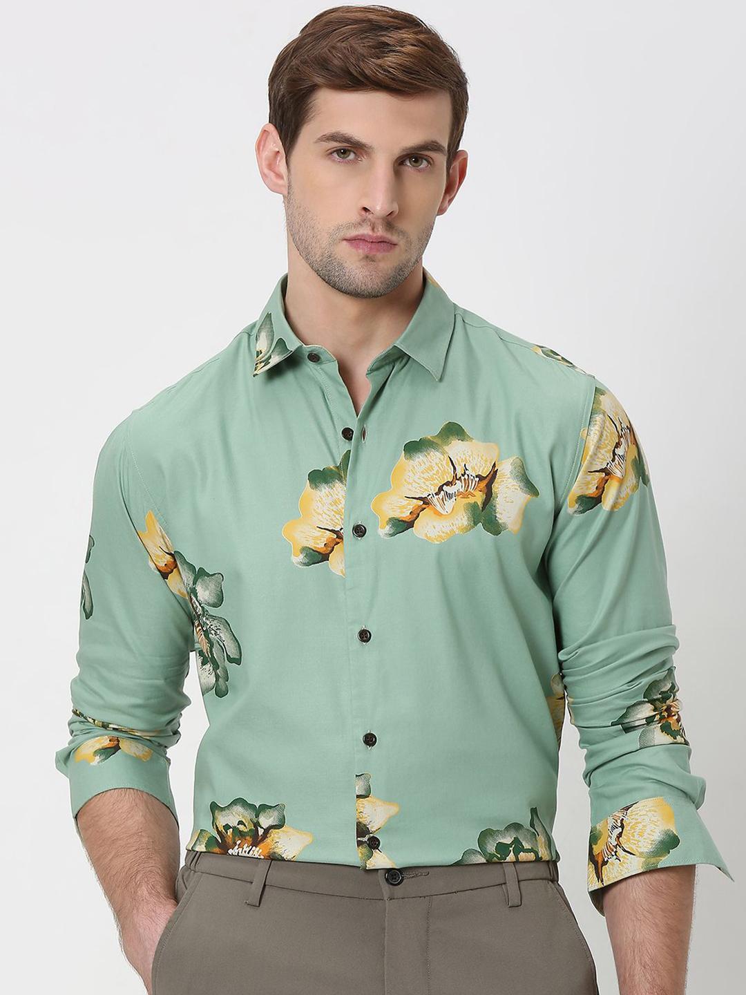 Mufti Men Spread Collar Floral Printed Cotton Slim Fit Casual Shirt