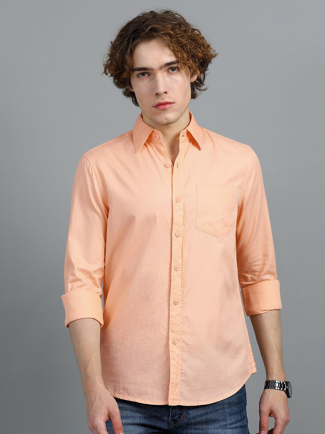 SILISOUL Men Classic Spread Collar Solid Cotton Casual Shirt