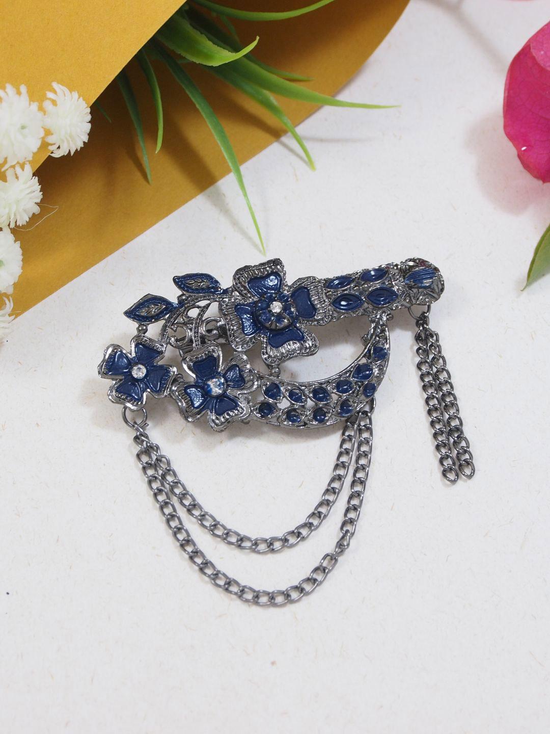 Buy I Jewels Silver Plated Oxidised Kundan Safa Kalangi Brooch - - Accessories for Men