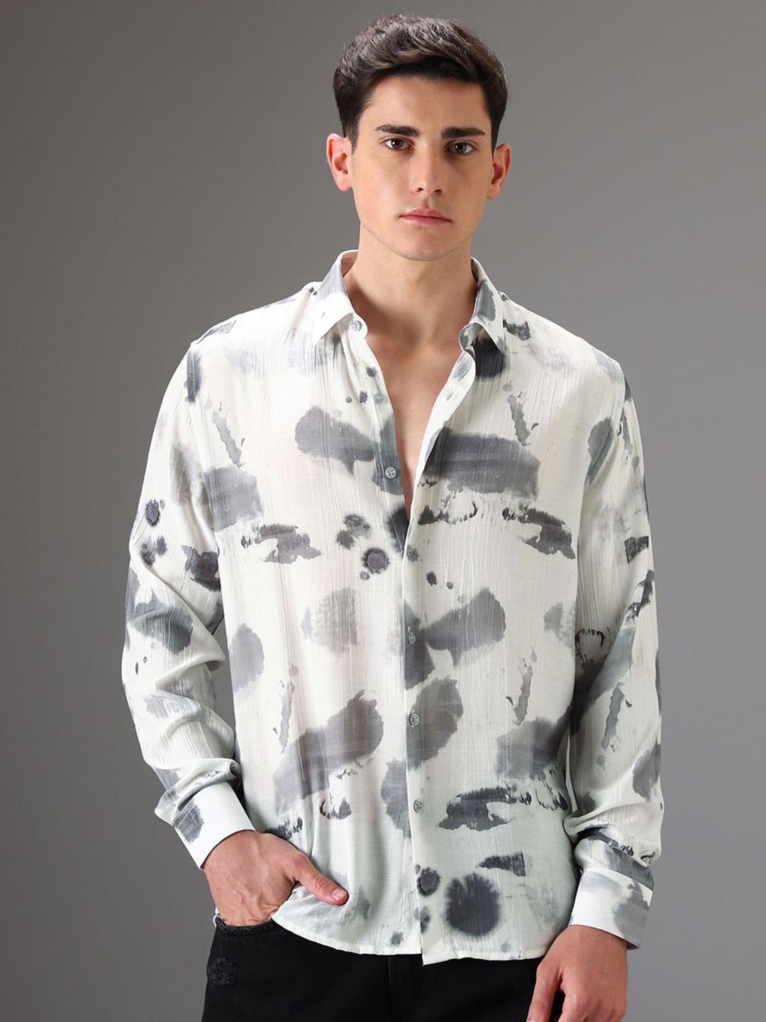 Banana Club Men Classic Slim Fit Semi Sheer Printed Casual Shirt