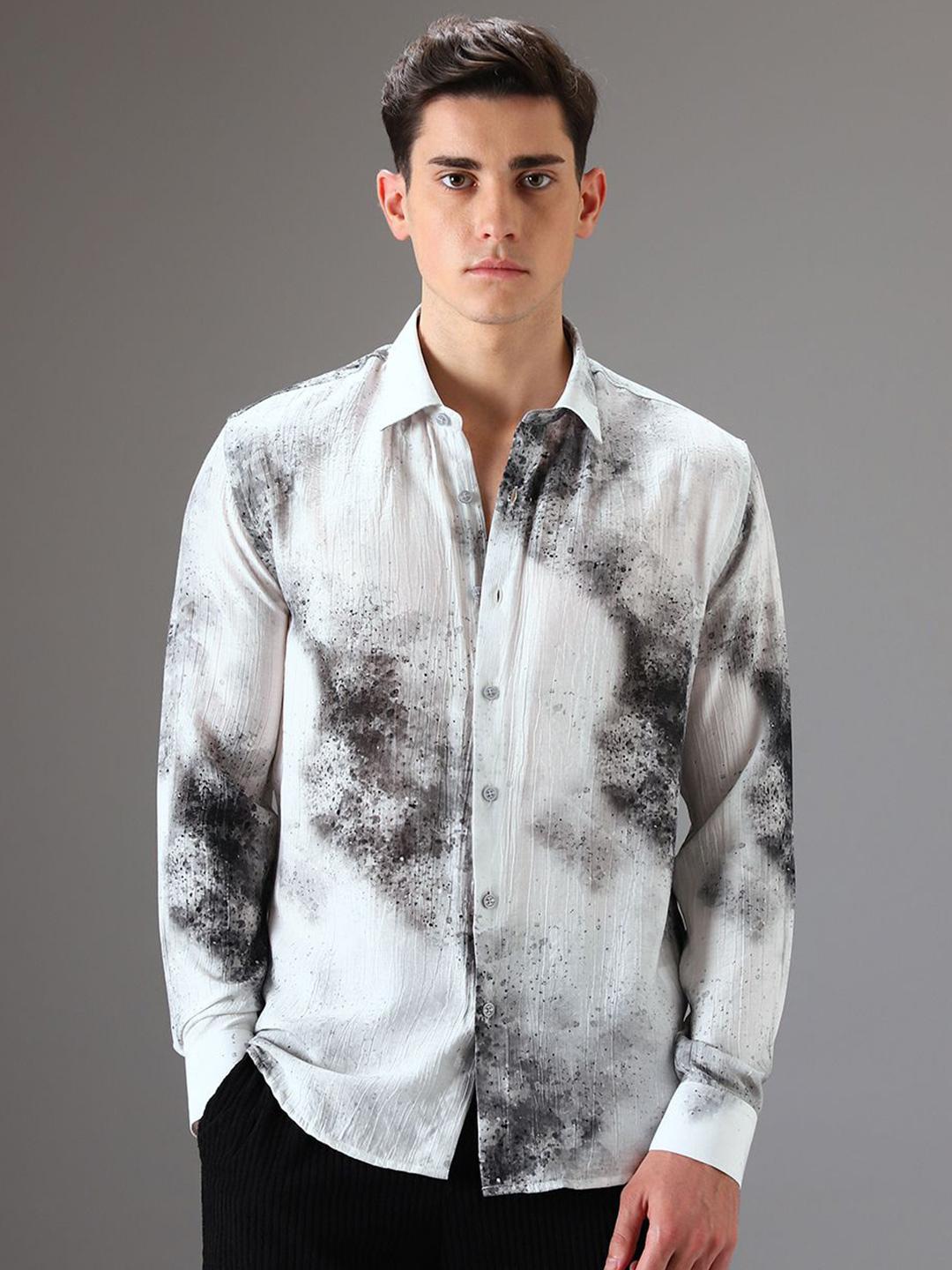 Banana Club Men Classic Slim Fit Semi Sheer Printed Casual Shirt
