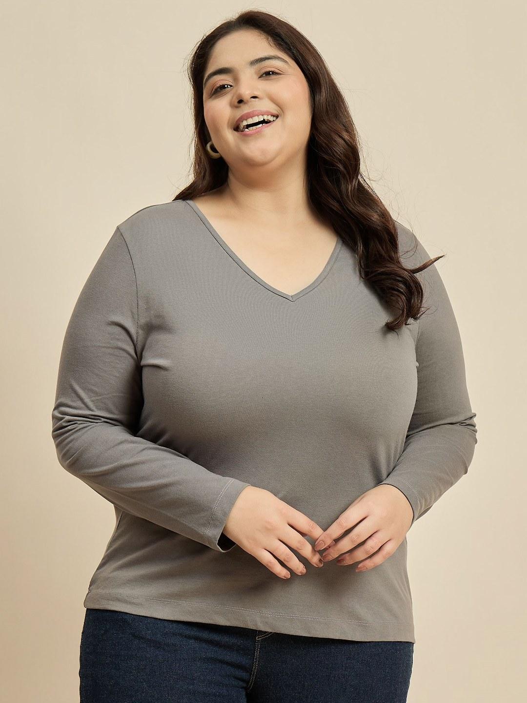 Women's Plus Size Curve Tops T shirt Tee Letter Print Long Sleeve V Neck