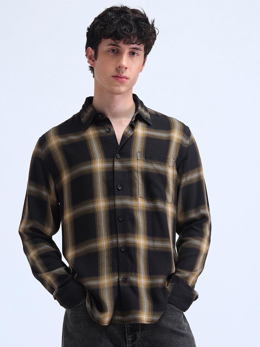 Flying Machine Men Classic Spread Collar Tartan Checked Shirt - Image 1