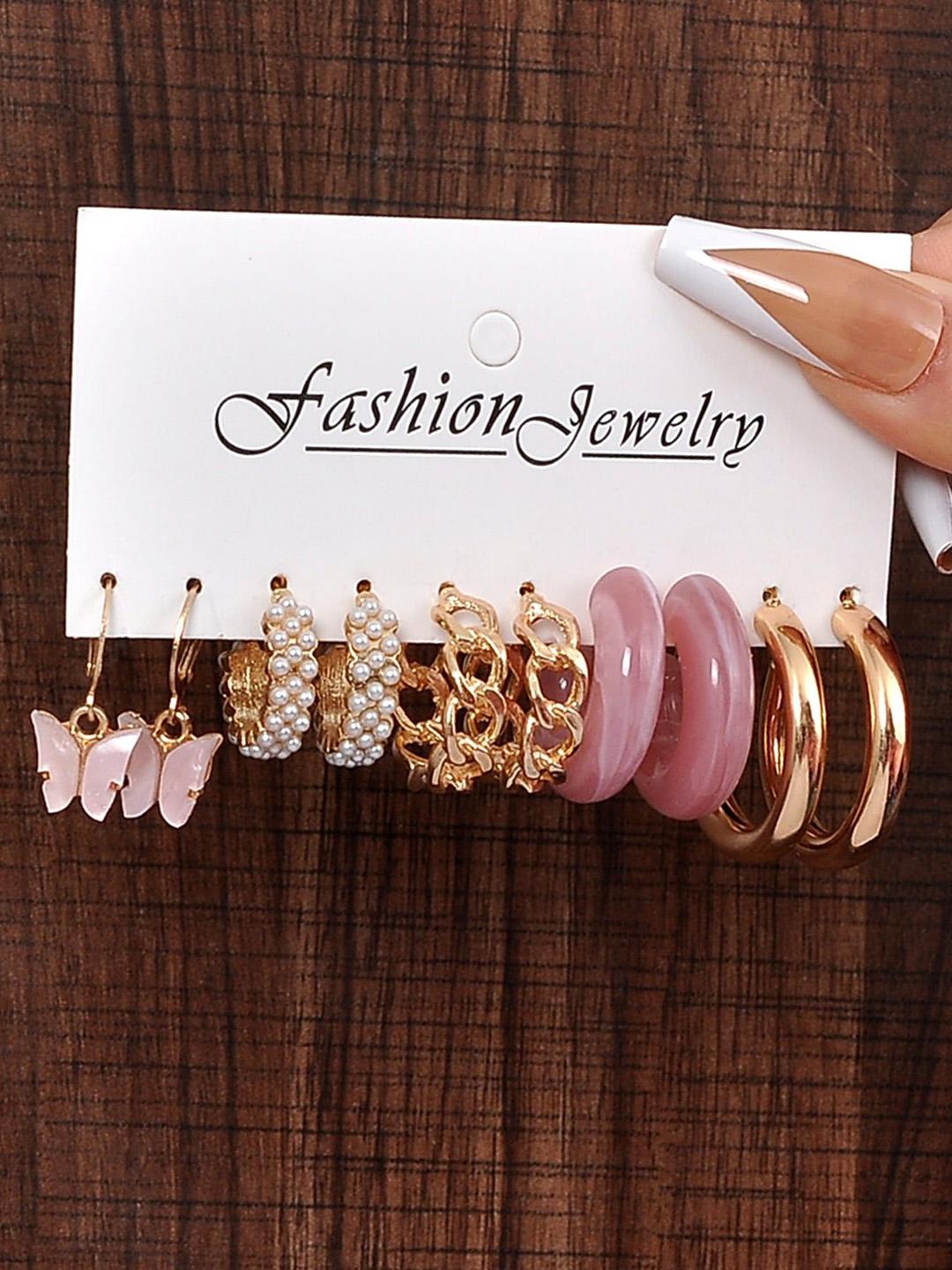 Buy Fashion Frill Set Of 5 Gold Plated Frill Circular Hoop Earrings - - Accessories for Women