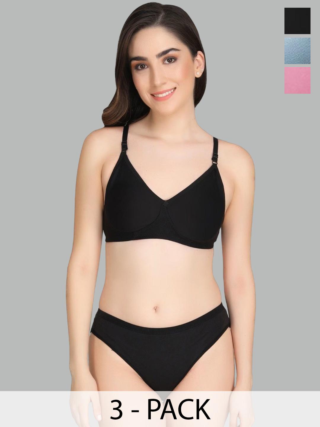 Buy Designer Bugs Women Pack Of 3 Lightly Padded Lingerie Sets -  - Apparel for Women