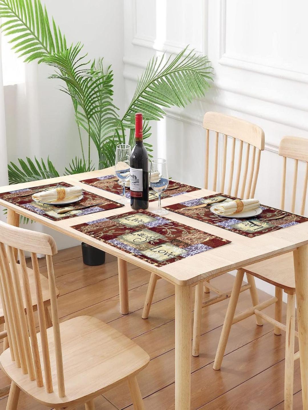 Buy PRAKARTIK Set Of 4 Brown & Green Printed Rectangle Shaped Cotton ...